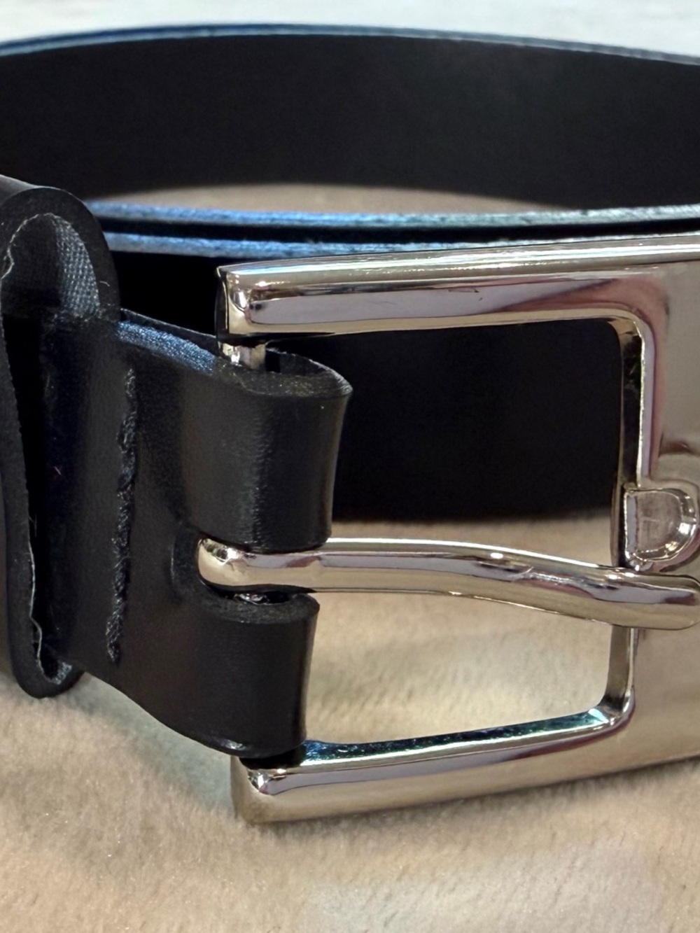 Black Leather Women's Belt with Silver Buckle